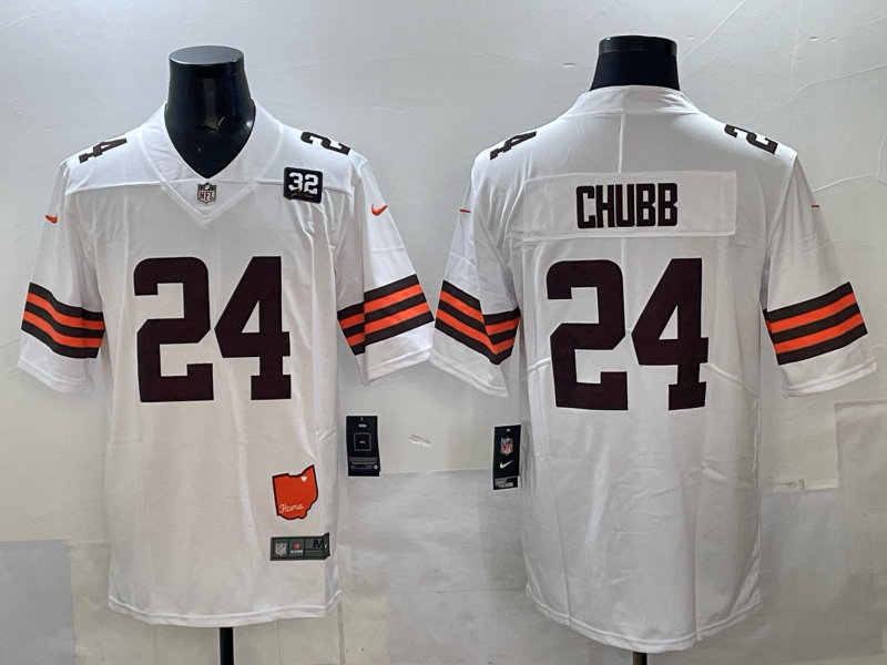 Men 2025 Cleveland Browns 24 Chubb white Nike Limited NFL Jersey 002